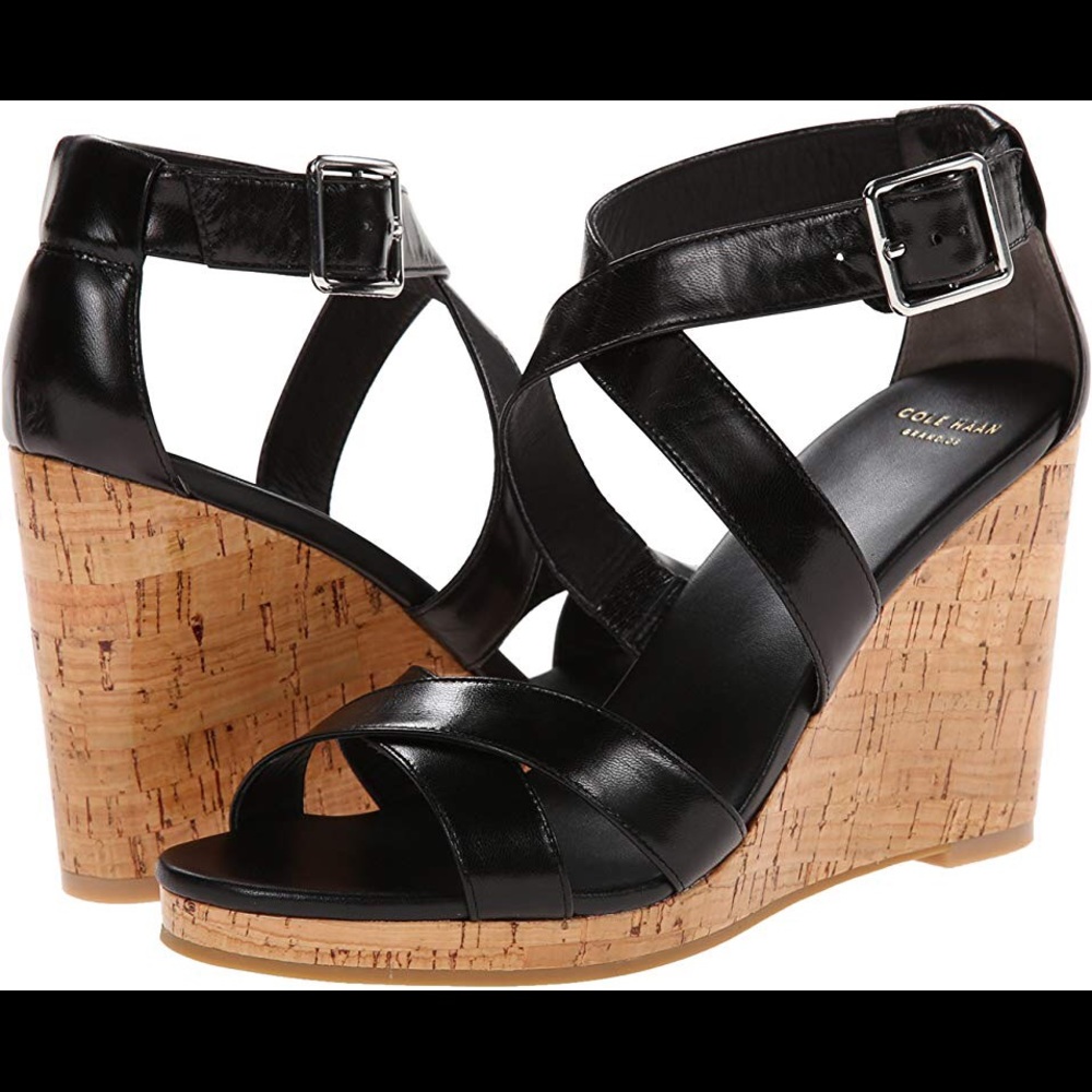 NEW Cole Haan Women's Jillian Black Wedge Sandal